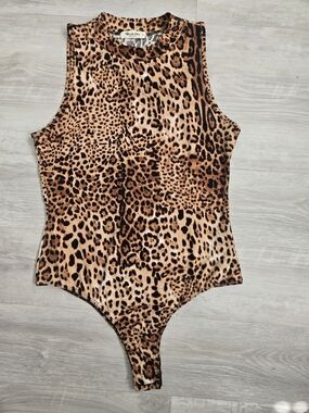 Leopard Print Sleeveless Bodysuit - Tan/Black